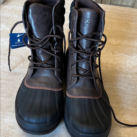 Sperry Men's Black and Dark Brown Rain Boots - Picture 1 of 7